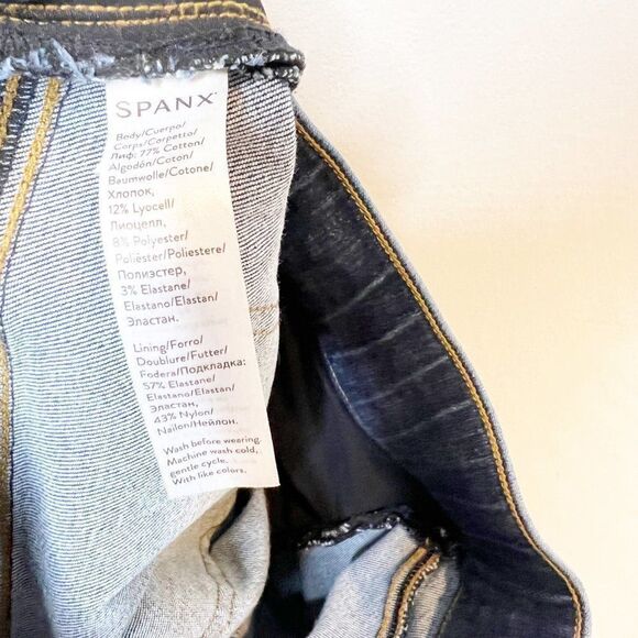 Spanx Womens Blue Medium Wash Distressed Pull On Denim Skinny Jeans Size S - Picture 6 of 7